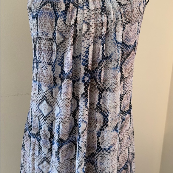 Like Myned Constance strapless maxi dress blue & tan Boa pattern black strap SM - Picture 2 of 16